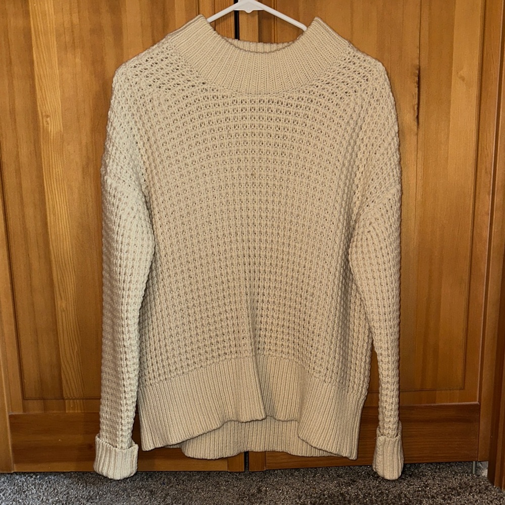 Everlane Cream Waffle-Knit Mockneck Sweater
